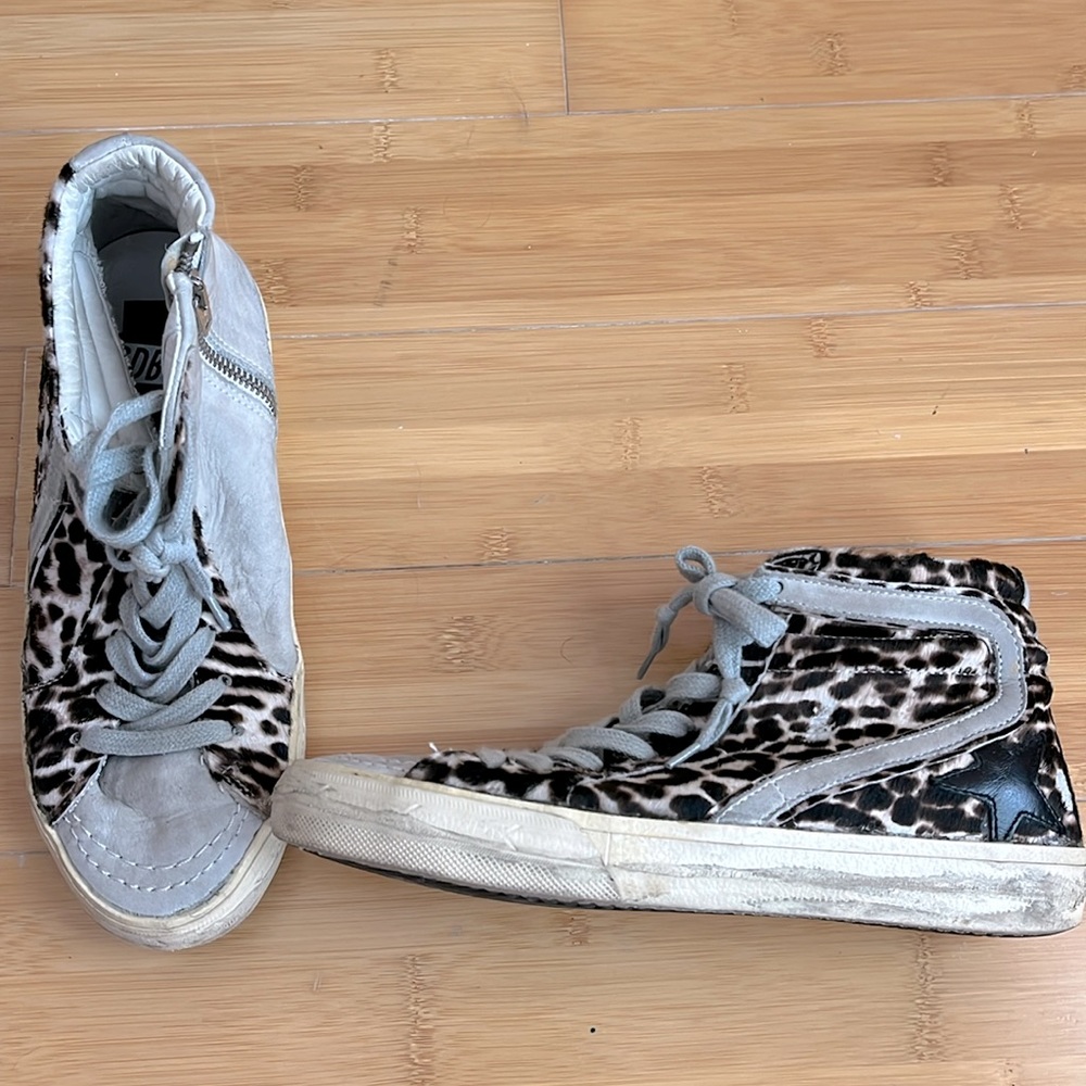 Golden Goose Slide leopard print calf hair high top sneakers